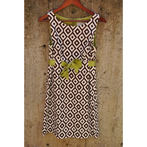 Willow Glenn New York Brown & White Diamond Print Sleeveless Dress – Size 6 - Picture 1 of 5